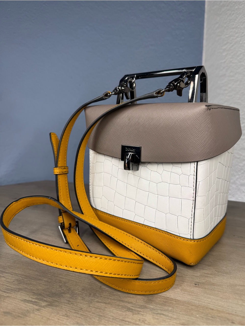 BOTKIER Lennox Mini Lunchbox Leather Crossbody Top Handle Colorblock Statement